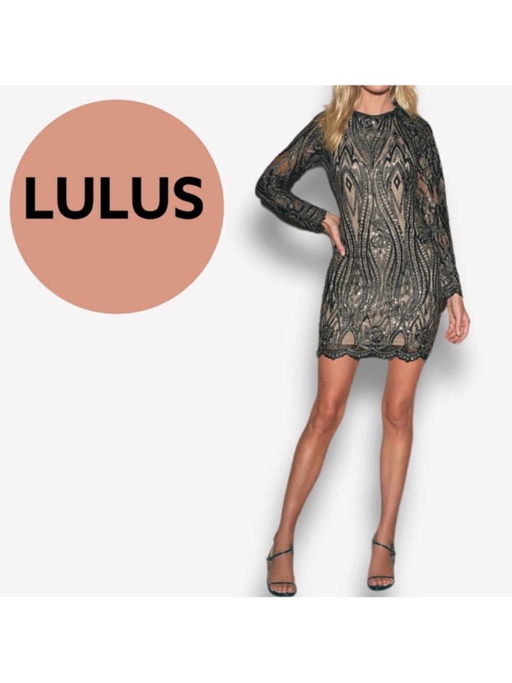 NWT LULUS Last Dance Black and Gold Sequin Long Sleeve Bodycon Dress S